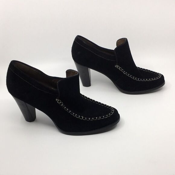 B MAKOWSKY Heeled Black Suede Loafers Sz 11 **slightly flawed** - Picture 2 of 16